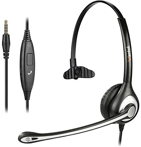 Wantek Mono-Headset mit Mikrofon für Laptop, PC-EIN-Ohr-Kopfhörer 3,5mm Klinke & 2,5mm Adapter,Geräuschunterdrückung,Lautstärkeregler für Callcenter, VoIP Softphone,Skype,Home Office,Klarer Chat