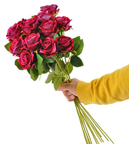 cn-Knight Künstliche Rosen, 50,8 cm langer Stiel, samtige Kunstrosen für Hochzeit, DIY, Brautstrauß, Heimdekoration, Tafelaufsatz, Einweihungsparty, Fuchsiafarben