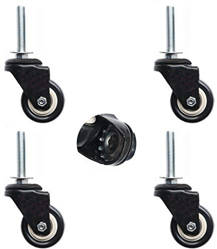 2 Zoll Schwarze Lenkrollen,Größe M12×60mm Schwerlastrollen mit Gewinde,Industrie-und Möbelrollen mit 360-Grad-Bremse,4 Stück,für Einkaufswagen und DIY(4 no brake)