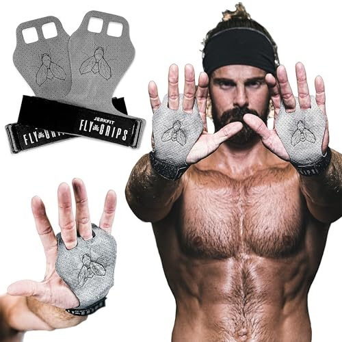 JerkFit Fly Grips, Hand Grips for Cross Training, Soft Vegan Lightweight Weight Lifting Gloves with Grip for Pull Ups, Powerlifting, Gymnastics, and WOD, Prevent Rips and Blisters