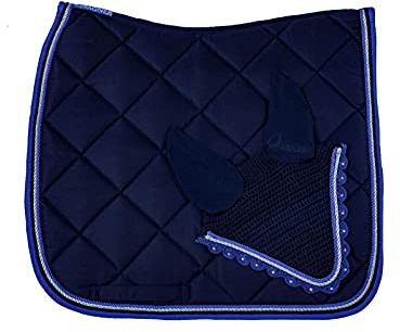 WAGNER Dressur Schabracke mit Fliegenhaube und Strass-Steinen BLAU-Royalblau