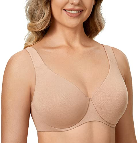 DELIMIRA Minimizer Bras for Women Full Coverage Plus Size Underwire Unlined Supportive Seamless Bra Oatmeal Heather 36DD