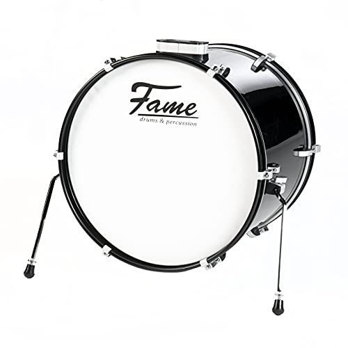 Fame First Step Bass Drum 20x16, Piano Black, Mischholz Kessel, Aluminium Hardware, Stahl Spannreifen, Vorgedämpftes Fell, Ideal für Schlagzeug Anfänger