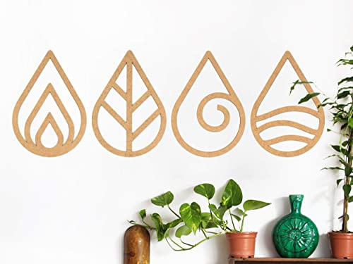 CONTRAXT Elemente dekoration modern aus Holz. Mandala boho vintage wand esoterik geschenke wanddeko wohnzimmer holz retro Spirituelle deko zen meditation schlafzimmer (Vier Elemente, MDF)