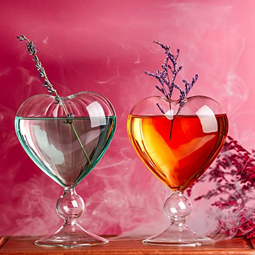 BestAlice 2 vasos de martini de cristal de cóctel, 240 ml, creativas copas de cóctel en forma de corazón con pajita, vidrio de cristal para el hogar, bar de jugo, a rayas