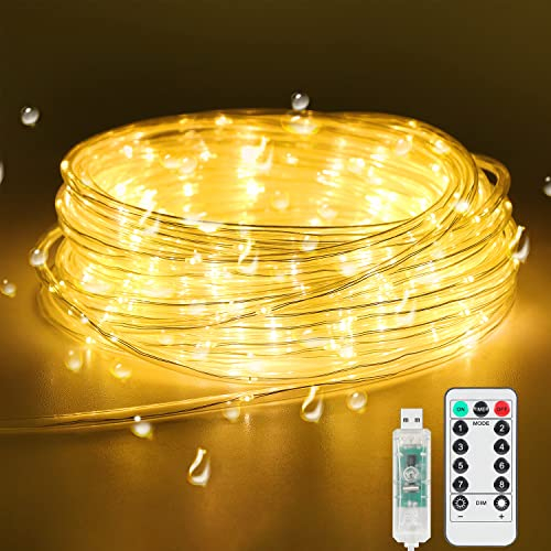 KOLLNIUN LED Schlauch, Fairy Lights USB 20 m IP68 Wasserdicht LED Lichtschlauch, Remote Timer 8 Modes Lichterketten für Außen Garten, Party, Christmas Dekoration