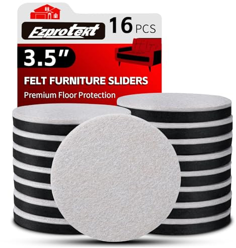 Ezprotekt 3.5 Felt Furniture Movers Sliders for Hardwood & Vinyl Floors, 16 Pcs Round Reusable Felt Furniture Moving Pads for Heavy Duty Sofa Bed Couch Cabinet, Move Items and Quickly (Beige)