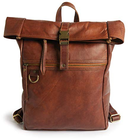LEABAGS Mochila de Cuero para Mujeres y Hombres | Compartimento para Portátil de 33 cm | Mochila de Día de Cuero Genuino de Primera Calidad | Elegante Mochila para Viaje | Vintage Cognac