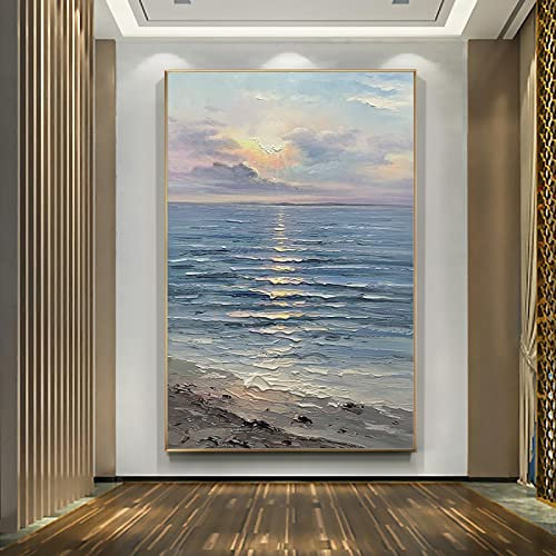 Handgemachte Leinwand Ölgemälde Dekoration Meer Morgendämmerung Moderne Kunst Wandbild Wohnzimmer Schlafzimmer Büro Hotel Hängendes Poster Rahmenlos 135x90cm rahmenlos