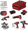 Einhell Akku-Werkzeug-Set 18V Power X-Change – 5 Geräte + 4 Akkus + Zubehör (Schlagschrauber, Bohrschrauber, Universalsäge, Handkreissäge, Winkelschleifer, Akkus 2x 4 Ah, 2x 5,2 Ah, 4 E-Case, Zubehör)