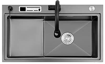 HGTRH Fregadero Cocina Un Seno con Escurridor De Acero Inoxidable, Fregadero Cocina 1 Seno Empotrado, Fregaderos De Un Seno Grande Incluye Grifo, Dispensador De JabóN,Tabla De Cortar y DesagüE