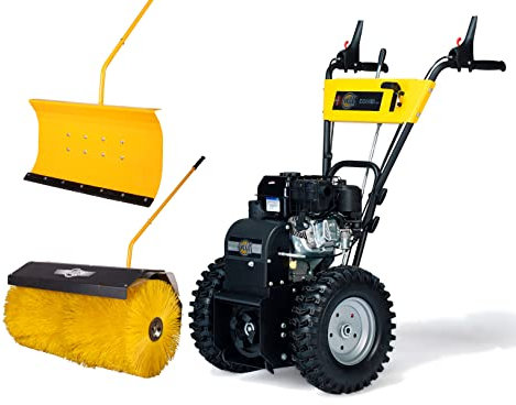TEXAS Profi Kehrmaschine Benzin Elektrostart 80cm Combi 800TGE Set 3in1 Schneekehrmaschine Schneeschieber Laubkehrer Schneeräumer mit Radantrieb | 4 Takt | 5,7PS | inkl. Kehrbesen und Schneeschild