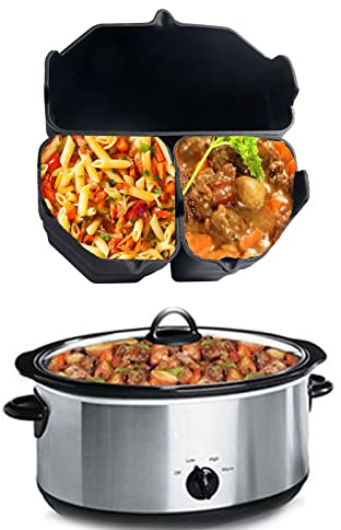 Slow Cooker Divider Liner Fit 6 QT Crockpot, Reusable Leakproof Silicone Crock Pot Divider, Cooking 3 Food at One Time, BPA Free Dishwasher Safe Cooking Liner for 6 Quart Pot (Black)