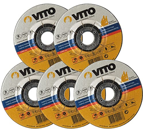 VITO : Lot de 5 Disques à Tronçonner Métal 125 x 3 mm - Abrasif Renforcé Acier/Inox pour Meuleuse d'Angle 22,2 mm - Découpe Professionnelle Haute Performance EN12413