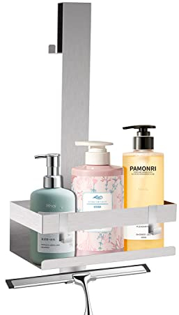 Leermine Mensola Doccia da Appendere, Porta Shampoo Doccia da Appendere, Portaoggetti Doccia Sospeso con 4 Gancio, Acciaio Inox Mensole per Doccia Vetro, Accessori Doccia Organizer
