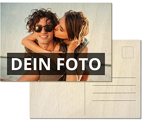 PhotoFancy® - Personalisierte Holzpostkarte mit eigenem Foto - Grußkarte aus Holz gestalten