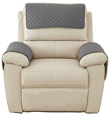 Housse D'accoudoir De Canapé, Housse D'appui-tête pour Housse De Bras De Fauteuil Inclinable, Housse De Fauteuil Antidérapante Matelassée, Lavable Protege de Meubles (Gris foncé,1 personne - 3 pièces)