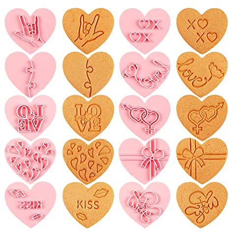 CANDeal Herz-Ausstechformen-Set, 10 Stück, Mini-Valentinstag-Ausstechformen, Stempel, Kunststoff, Keksausstecher Für Valentinstag, Backen, Geburtstag, Kuchendekoration