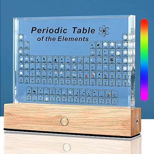 SOEPOTIX Tableau périodique des éléments Chimiques, Tableau Periodique des Elements Acrylique de Lampe Table LED avec Élément Vrai pour Outil Enseignement Cadeau de Chimie pour étudiants, enseignants