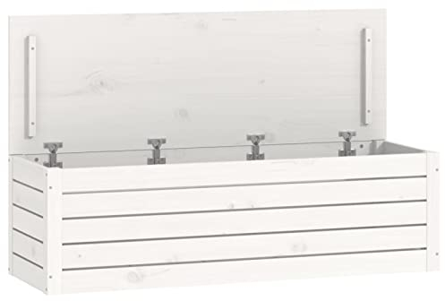 NITCA Bank Truhe Holz Sitzbank Mit Stauraum Weiß Truhenbank HolzTiefe Truhe Mit Stauraum Truhenbank Mit Stauraum Balkon Truhenbank 109 x 36.5 x 33 cm Massivholz Kiefer