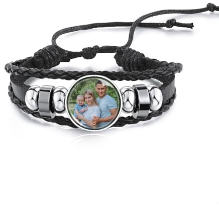 OTXIXTO Personalisierte Foto Armbänder für Frauen Personalisierte Bild Armbänder Verstellbares Wickelarmband aus Leder mit Bild Innen Frauen Armbänder mit Fotos Gedenkstätte Armbänder mit Bild