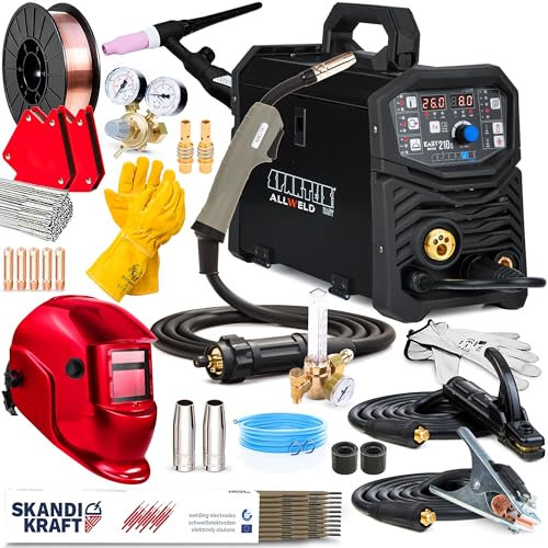Spartus EasyMIG 210S - Poste à souder inverter MIG/MAG de 200A - Poste a souder MIG avec gaz et fil fourré, TIG et MMA - Inclut deux torches de soudage (MIG/MAG et TIG-LIFT) - Kit Professional