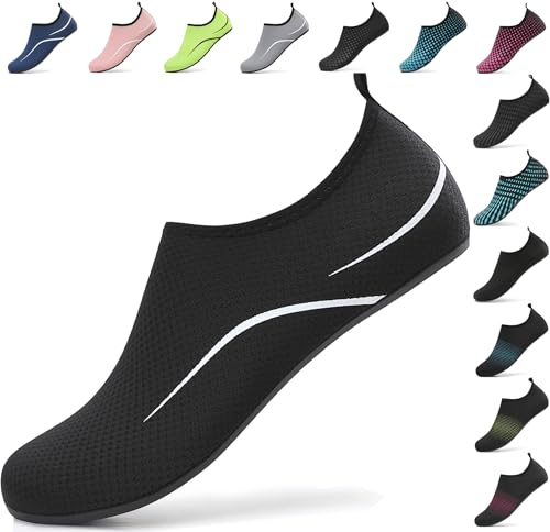 BARFULKER Wasserschuhe Damen Herren Badeschuhe Schwimmschuhe Schnell Trocknend Aquaschuhe rutschfeste Strandschuhe Surfschuhe Barfußschuhe Beach Pool Unisex, Schwarz 41 EU
