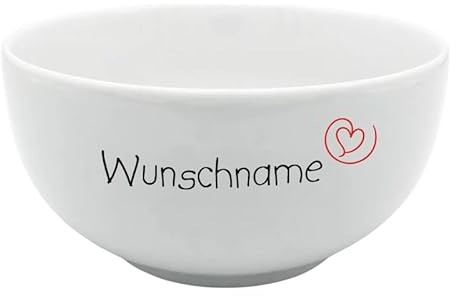 Doriantrade Teller Müslischale Tasse Frühstücksservice mit Name bedruckt - Serie Herz - Geschirr mit Wunschnamen selbst gestalten - individuell personalisiert - hochwertiges Porzellan (Müslischale)
