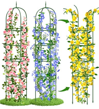 MQJIAZHI Obélisk Lot de 2 tuteurs de jardin en métal amovible résistant aux intempéries pour plantes grimpantes, roses, clématites, tomates - 180 cm