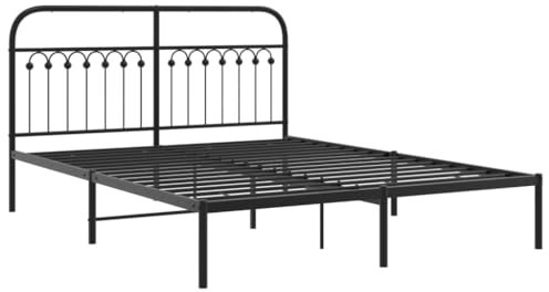 vidaXL Sängram med huvudgavel metall svart 150x200 cm, säng, metallsäng, metall sängram, sängar, metallsängar, metall sängramar, gästsäng, gästsängar
