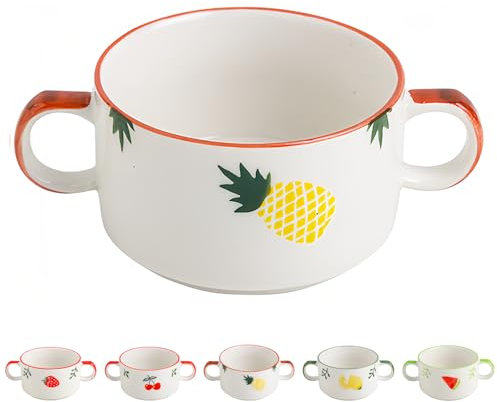 Dowbom Ciotole per zuppa di cipolle francesi da 226,8 g, adatte al forno a microonde, piccola tazza da brodo (ananas, 350 ml)