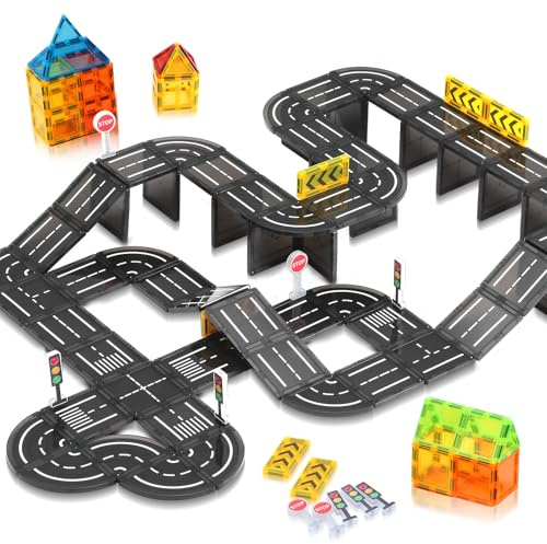 W Wise Block Magnetische Bausteine, Straße Magnetische Bauklötze, STEM Konstruktionsspielzeug für 3 4 5 6 7 8 Jahre Junge Mädch, Schwarz
