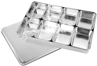 Vriusi Lid and Holder Tray Storage, Multi Grid Design Masala Box, Versatile Seasoning Box, Multi Grid Stainless Steel Seasoning Box Kitchen Storage with Lid and Holder Tray