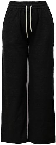 Van Der Rich ® - Pantalón de Chándal, Dos Bolsillos Laterales, Cintura Alta Elástica - Mujer (Negro, L)