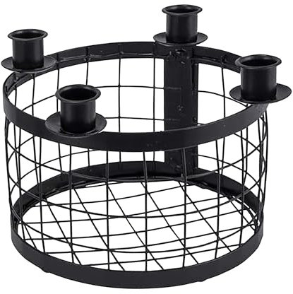 Corona de Adviento de metal con cesta negra – Diámetro 23 cm – Portavelas con 4 portavelas para velas – Navidad Adviento invierno mesa decoración candelabro con cesta de rejilla para decorar (23 cm)