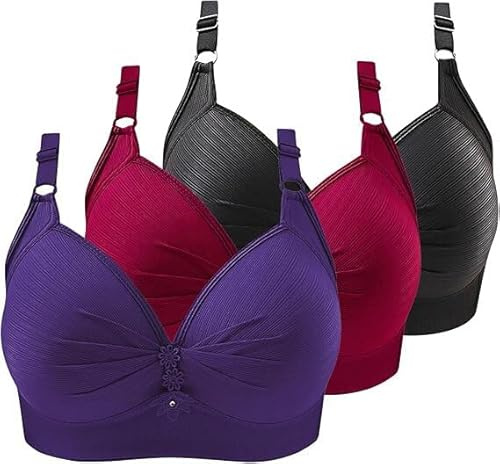 ZWDC 3er Pack BHS Damen Ohne Buegel Vollschalen Bequem Guter Halt Große Brüste Wirefree Super Push Up BH Gegen Hängebrust Brüste Klassische-BH Minimizer Bra