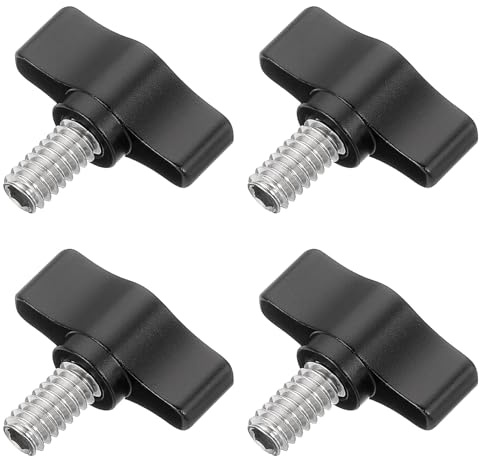 QUARKZMAN 4 Pcs 1/4 - 12.3 Vis À Ailettes, 304 Acier Inoxydable Fileté Moleté Vis À Ailettes Réglable Tee Vis À Ailettes Poignées De Serrage Vis Pour Kinds of Stand and Machine, Noir