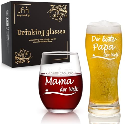 Joymaking Juego de copas de vino y cerveza con grabado, regalo para el día del padre, regalo para padres, los mejores regalos para papá mamá, regalos pernasonlizados para padres para el día de la