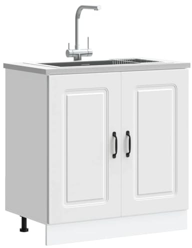 Homgoday Spülenunterschrank Kalmar Weiß 80x46x81,5 cm Holzwerkstoff - Optimaler Küchenraum-Organisator mit hoher Tragfähigkeit Model853447