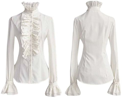 Générique Chemise Victorienne pour Femme Gothique Steampunk Chemisier à Volants Vintage Manches Longues Haut Blouse Chic et Élégant Renaissance (001 Blanc, XL)