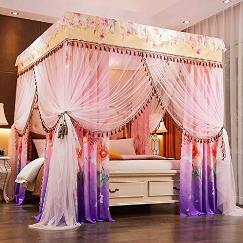 Prinzessinnen-Betthimmel mit 4 Eckpfosten und süßem Moskitonetz für Mädchenbetten, Erwachsenenschlafzimmer, Kinderzimmer; Vorhangnetz für Einzel-/Doppelbetten/Queensize-/Kingsize-Betten (Blumentyp 2