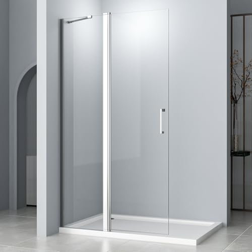 Duschwand 75x185 cm Walk in Faltbar Dusche Pendeltüren Duschabtrennung mit Festteil 6mm NANO Sicherheitsglas Duschtrennwand ohne Duschwanne