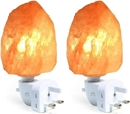 MCHERRY 2 Pack Natural Himalayan Salt Lamp, Crystal Salt Night Light lamp, Warm Orange Nursery Night Light, Natural and Unique Wall Plug for Air Purification