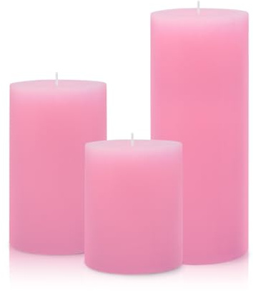 3 Packs Different Size Pink Pillar Candles, Unscented Dripless 2.75x3, 2.75x4, 2.75x6 Inch Pastel Colored Long Lasting Burning Cylinder Wax Candles for Home Power Outage Dinner Table Decoration