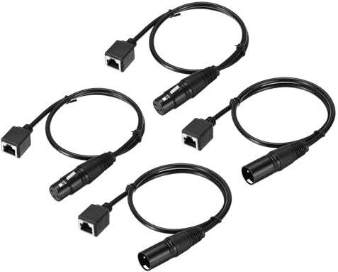 sourcing map 3 Pin DMX512 XLR to RJ45 Female Adapter Cable, 4pcs 1.6ft Microphone Extension Cable for Stage Studio Console Lighting
