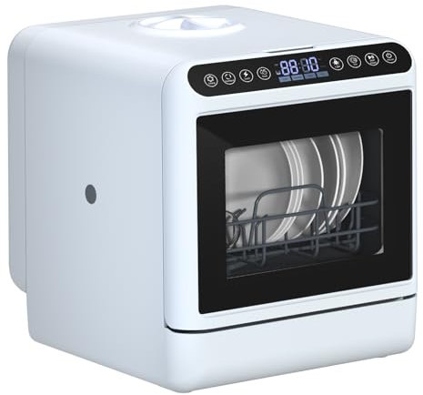 cadciehe Table Top Dishwasher, Portable Countertop Dishwasher, 5L Tank, Energy-Efficient, 5 Wash Programs, 75°C High-Temperature Cleaning, 40-Piece Capacity, White