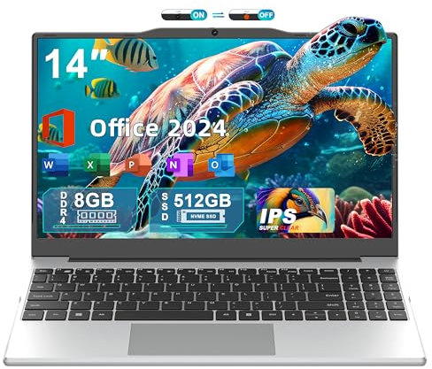 Fsjun 14 Full Size Numeric Keypad Laptop,Celeron N5095(Up to 2.9), 8G RAM(Up to 32GB Expansion), 512G NVMe SSD,1920P IPS FHD,180° Hinge/WiFi/BT,PC,Notebook,PC (Silber, 8+512G)