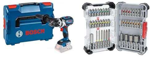 Bosch Professional 18V System Cordless Combi Drill GSB 18V-110 C (incl. Aux. Handle, L-BOXX, Without Battery/Charger) + 43x Extra Hard Screwdriver Bit Set (197 x 110.5 mm, Accessories)