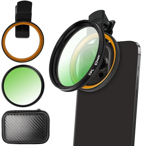 Monemey Clip Filtre Polarisant CPL Amovible, Compatible avec iPhone, Téléphone Smartphones Objectifs et Un Chiffon, Objectif Telephone Portable (67 MM)