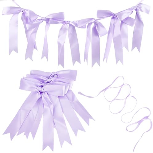 SOFPLATE Bow Hanging Garland Bow Party Decorations 10Pcs Bowknots 9.8 Feet Ribbon Coquette Birthday Decor Purple Bowknot Banner Garland For Wedding Bridal Shower Bachelorette Celebration Photo Props